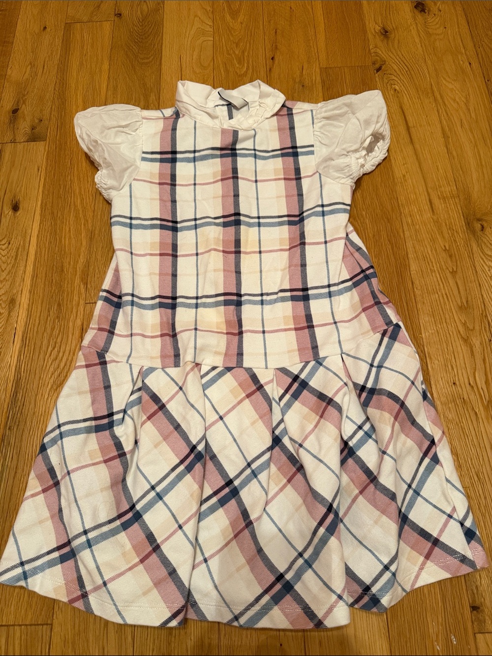 Janie and Jack Pink, Navy and White Plaid Puff-Sleeve Dress